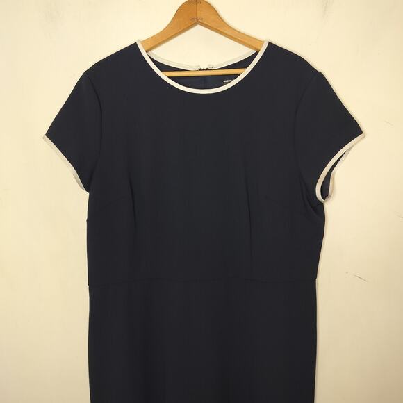 Maggy London Navy Midi Dress Short Sleeve Hi Low Flounce Hem - Picture 3 of 7